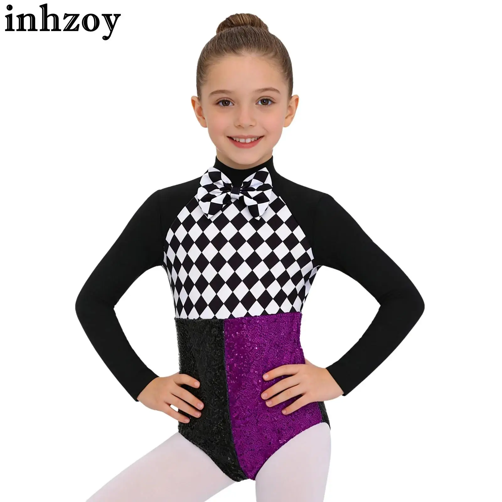 Kids Girls Circus Clown Mad Hat Racer Cosplay Performance Costume Ballet Dance Skating Gymnastics Bodysuit for Halloween Party
