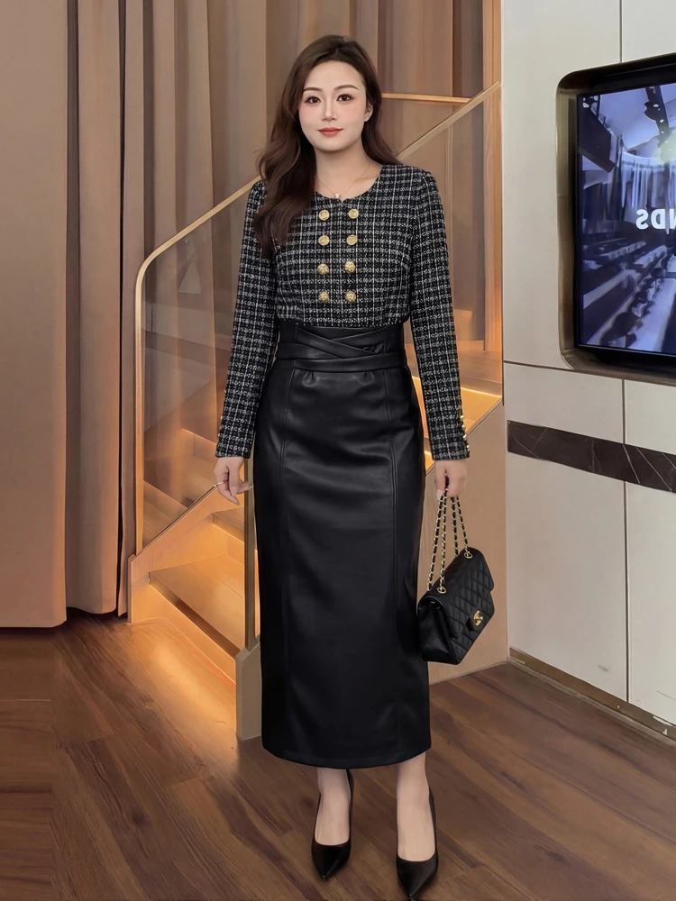 

plus Size Floral Print Top And Leather Skirt Set for Women Ele Lady Light Maturi Sle Spring 2026 New Arrival