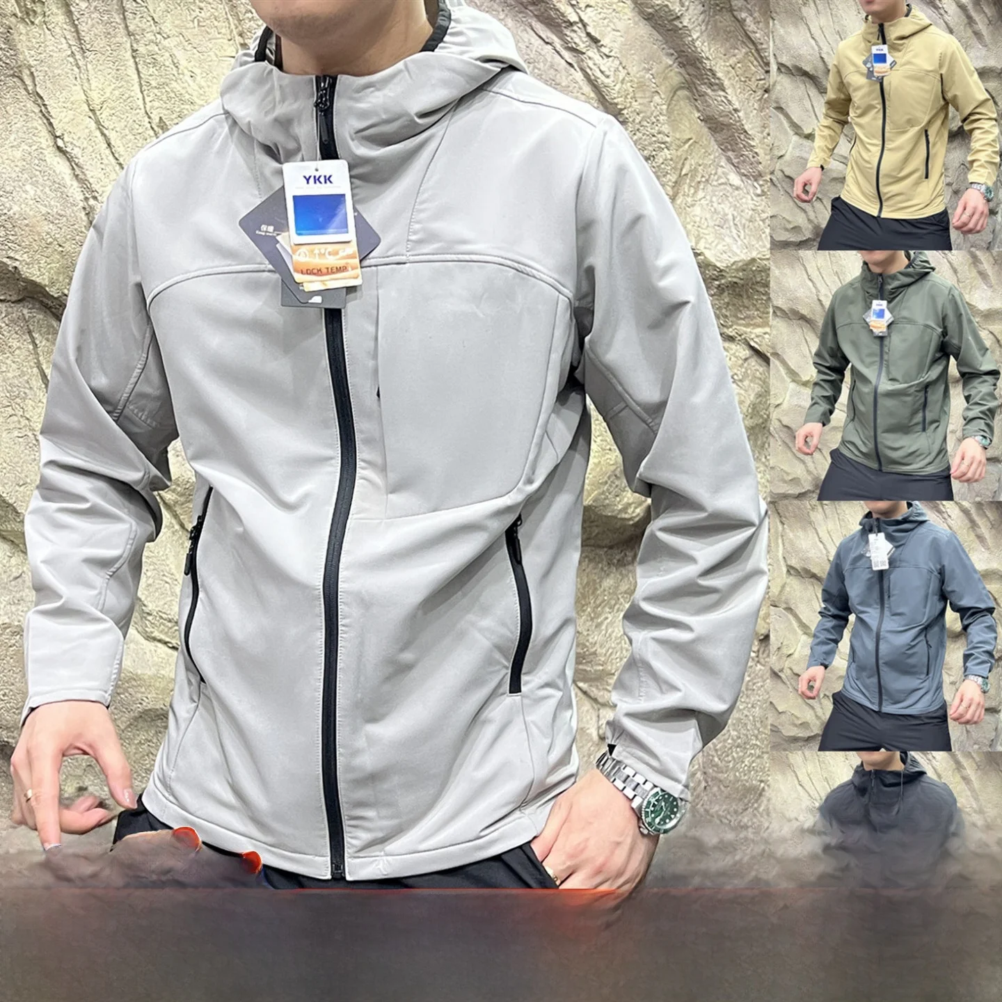 

Function Series 3D Tailoring Waterproof Windproof Men's Hooded Soft ell Jaet Spring Outdoor Faion Stand Fit Zipper C...