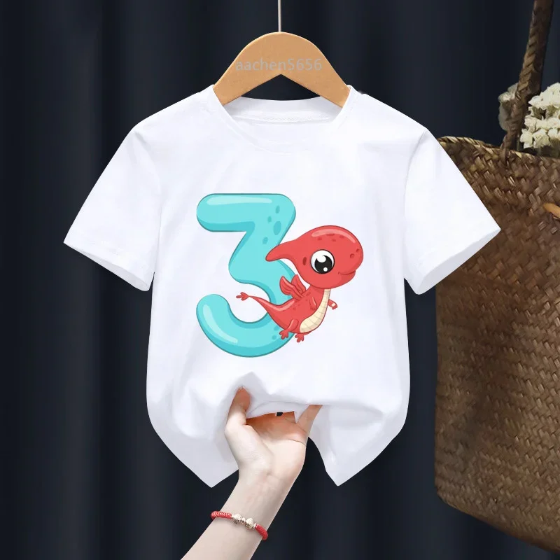 Dinosaur Birthday Number 1-9 Print Baby Kid T-shirts Children Birthday Girl Present Clothes