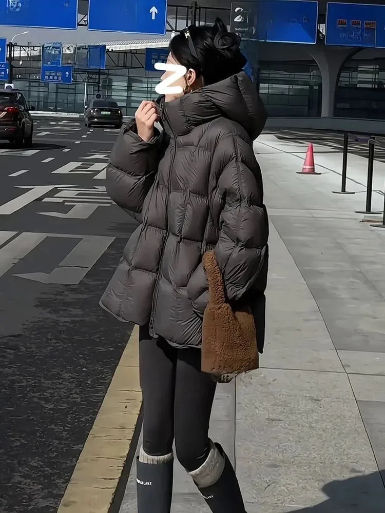 Women's Cloud Doughnut Thickened Cotton Jacket Winter New Style Casual Loose Fit Hooded Bread Style Outerwear Coat