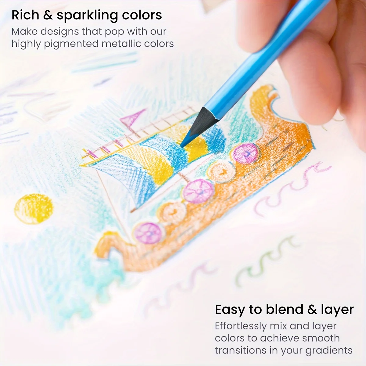 12/24/50/72-Color Metallic Pencil Set - Vibrant, Soft Wood Sketch & Drawing Pencils, Pre-Sharpened,Assorted Shades