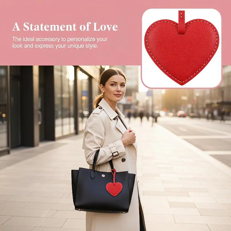 Europäischer und amerikanischer beliebter Pfirsichherz-Schlüsselanhänger, herzförmiger frischer Stil, Taschenanhänger für Damen, Leder-Taschenzubehör. – Detail 3