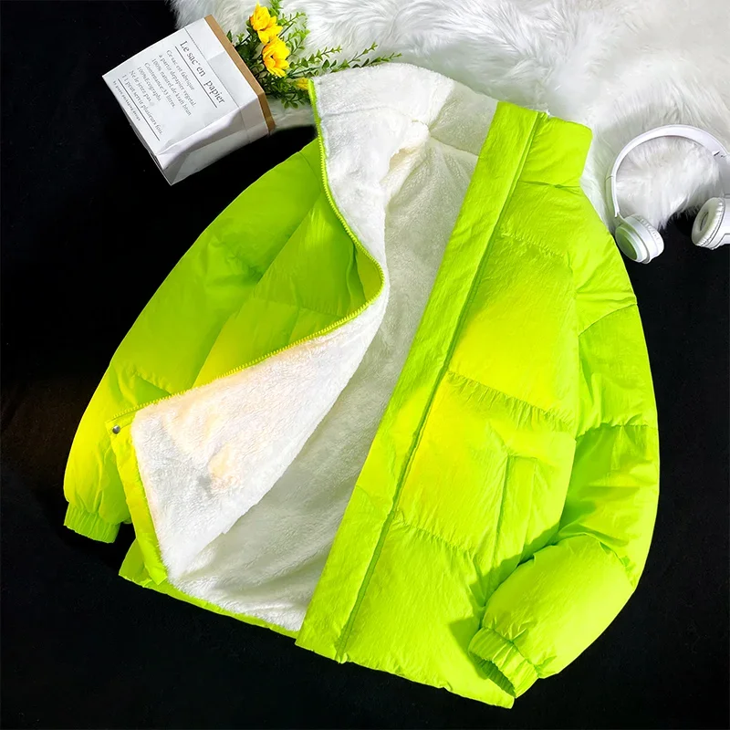 

Men's Thickened Down Cotton Padded Jacket Winter Warm Lambskin Solid-Color Coat Fashionable Puffer Outerwear