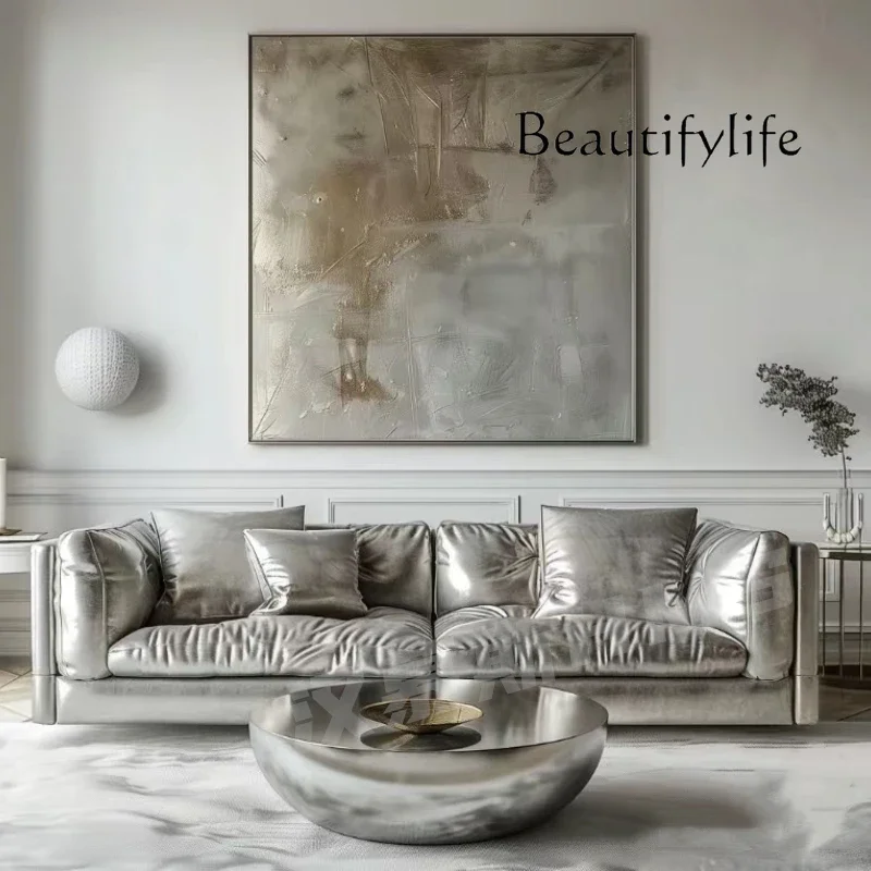 

Y Minimalist Niche Designer Studio Store Lobby Silver Pearlescent Leather Sofa