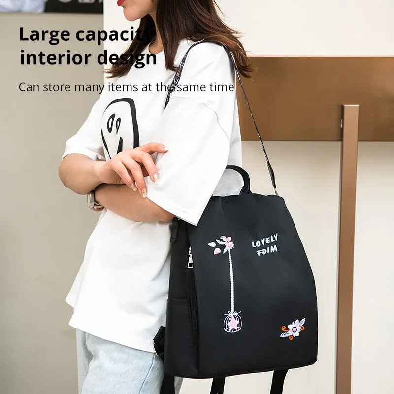 Mochila Oxford impermeable para mujer, bolso bordado informal de moda, de gran capacidad bolso de viaje, bolso de compras