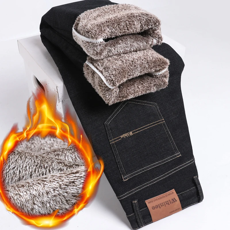 

2025 зимние новые мужские плюшевые теплые джинсы, модные утолщенные эластичные прямые джинсовые брюки на флисовой подкладке, брендовые мужские шорты