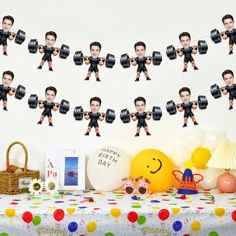 6/12Pcs Custom Photo Weightlifter Shape Bunting Garland Personalized Face Portrait Banner DIY Customized Hanging Pendant Suppl