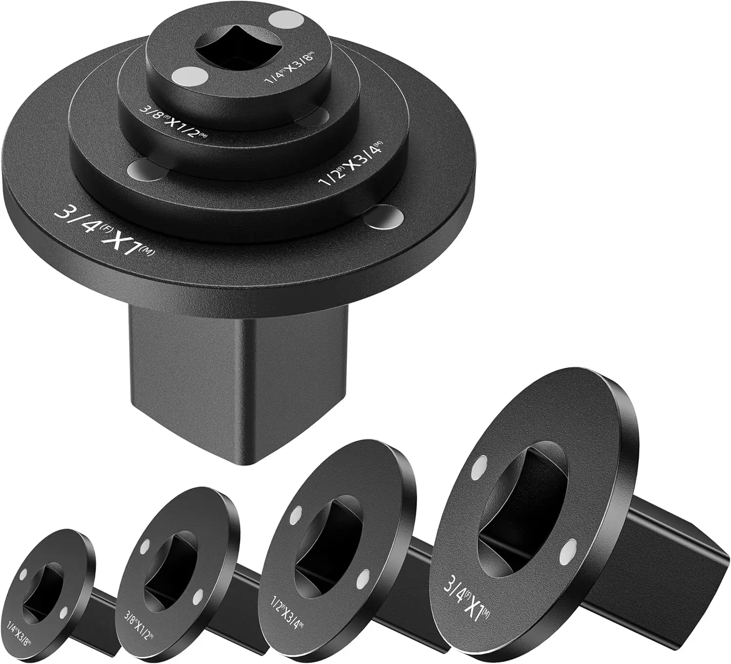 

4pcs Low Profile Impact Socket Adapter Set, 3/4' to 1', 1/2' to 3/4', 1/2' to 3/8', 1/4' to 3/8'