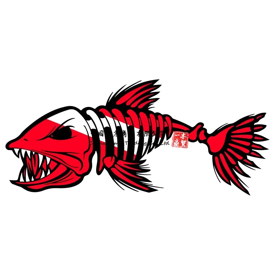 Diver Down Bone Fish Sticker Scuba Dive Flag Cup Laptop Car Window Bumper Decal