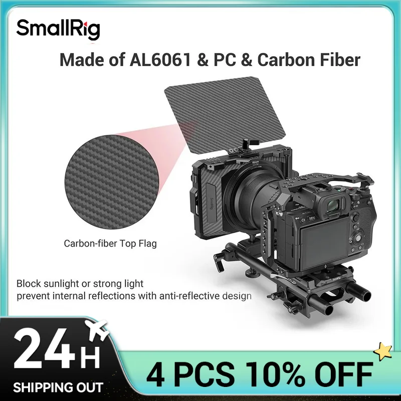 SmallRig Lightweight Clamp-On Matte Box for Mirrorless DSLR Cameras with Carbon Fiber Top Flag and 67/ 72/77/82/114mm Lens 2660