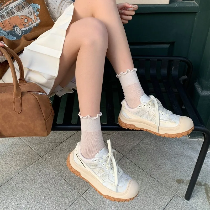 

Retro Niche Ugly Cute Big Head Shoes Women's New Platform Leather Outdoor Mountaineering Versatile Little White Sneakers Lace-up