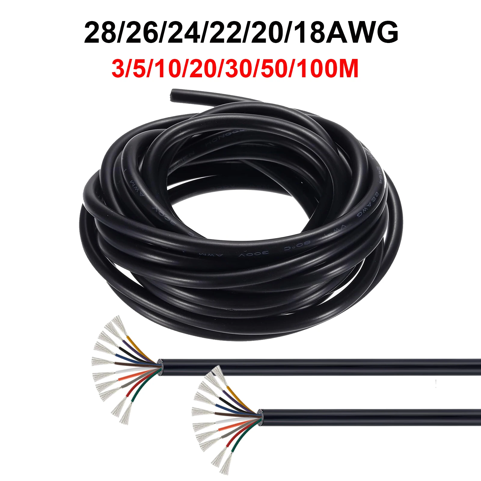 

10 Conductors Tinned Copper Wire UL2464 LED Power Cable Flexible Electrical Wire For Solar Panel Soldering Automotive Trailer