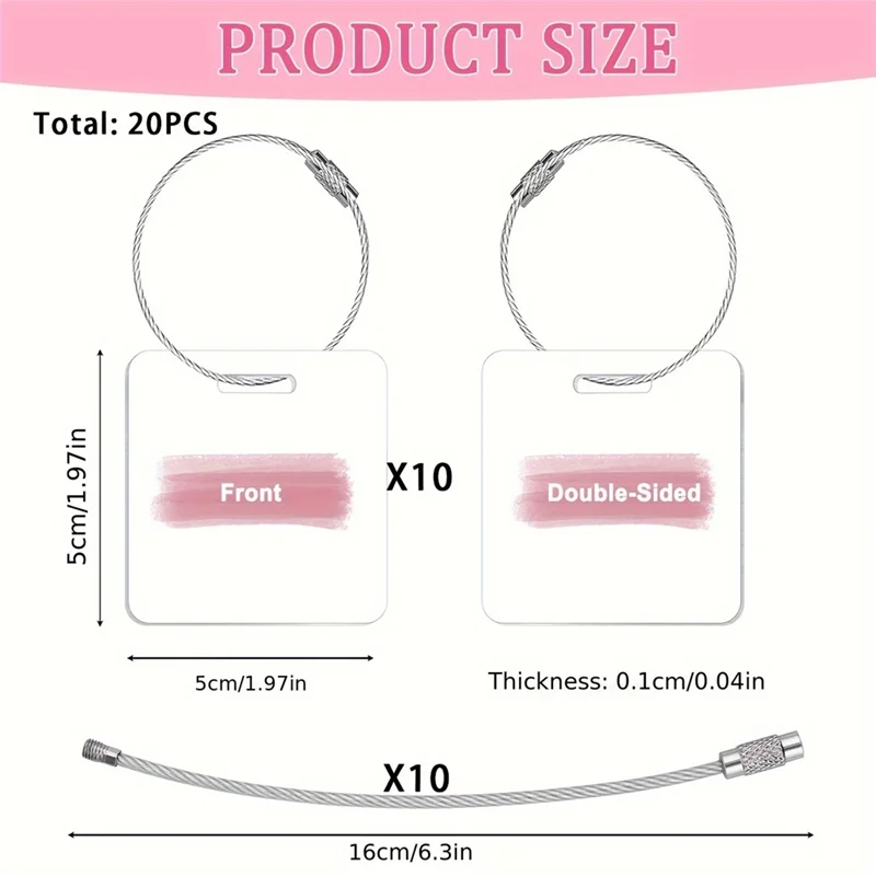 ABVA-For DIY Craft Gift Sublimation علامة الأمتعة الفراغات 20 قطعة مع حلقة للسفر حقائب رياضية #4