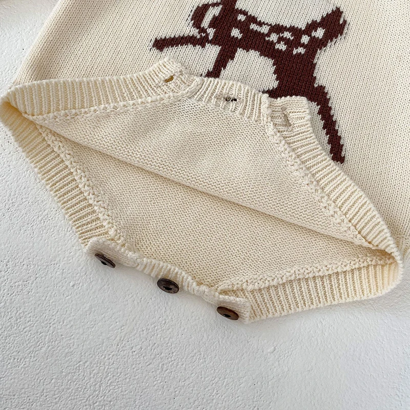Autumn Infant Kids Baby Girls Long Sleeve Deer Printing Knit Jumpsuit Toddler Kids Baby Girls Children Clothes Rompers