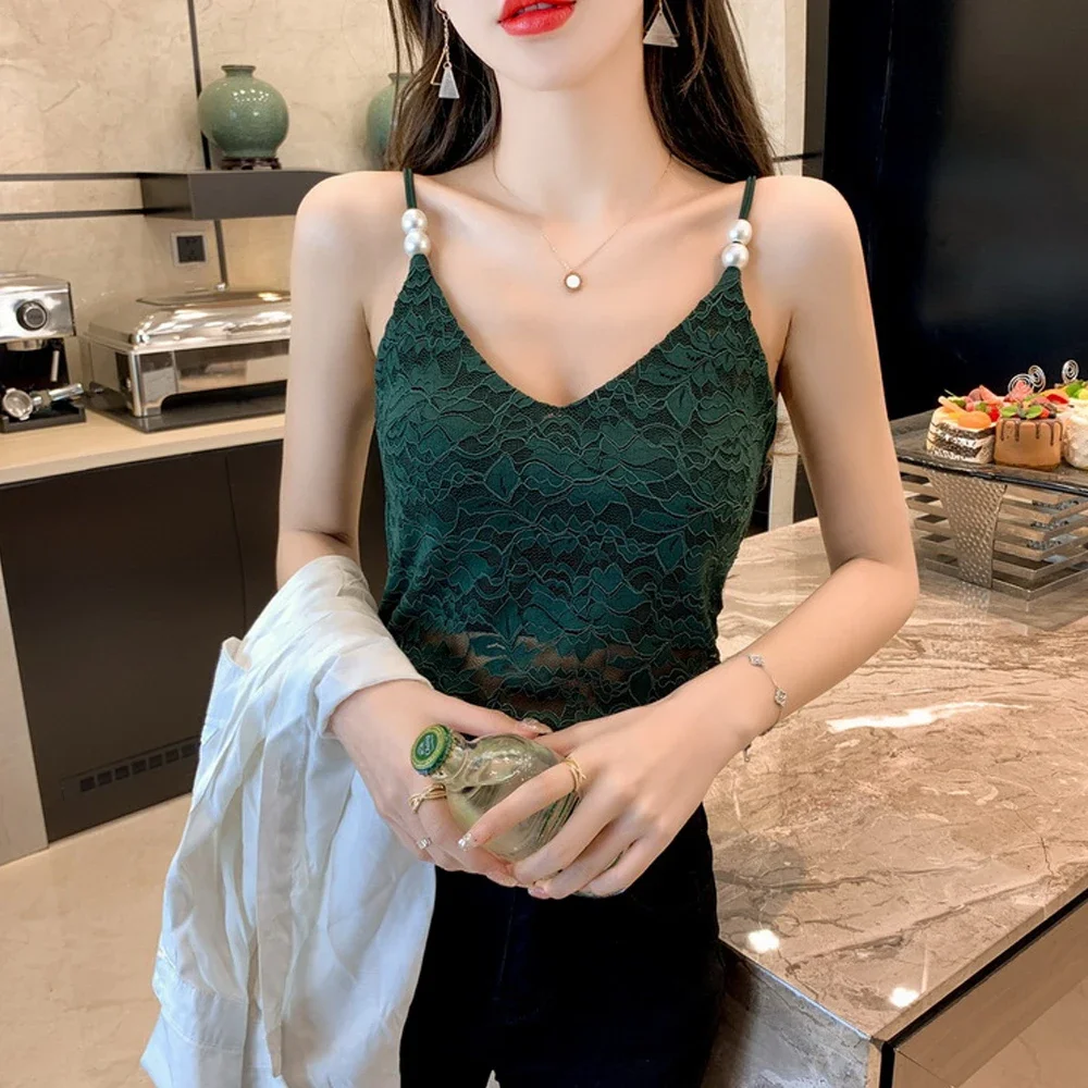 Corset Floral Lace Camis Tops For Women Soft V Neck Tops Hollow Sheer Floral Lace Mesh Camisoles Spaghetti Strap Vest Female
