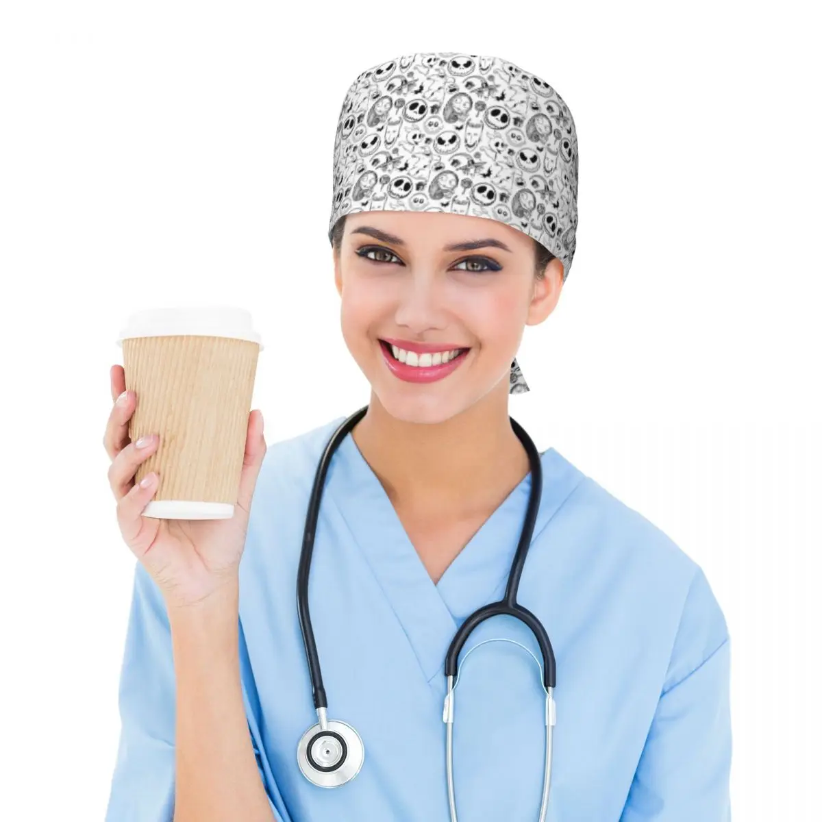 Custom The Nightmare Before Christmas Medical Staff Scrubs Hat Unisex Movie Skull Doctor Nursing Surgical Cap Scrub Caps