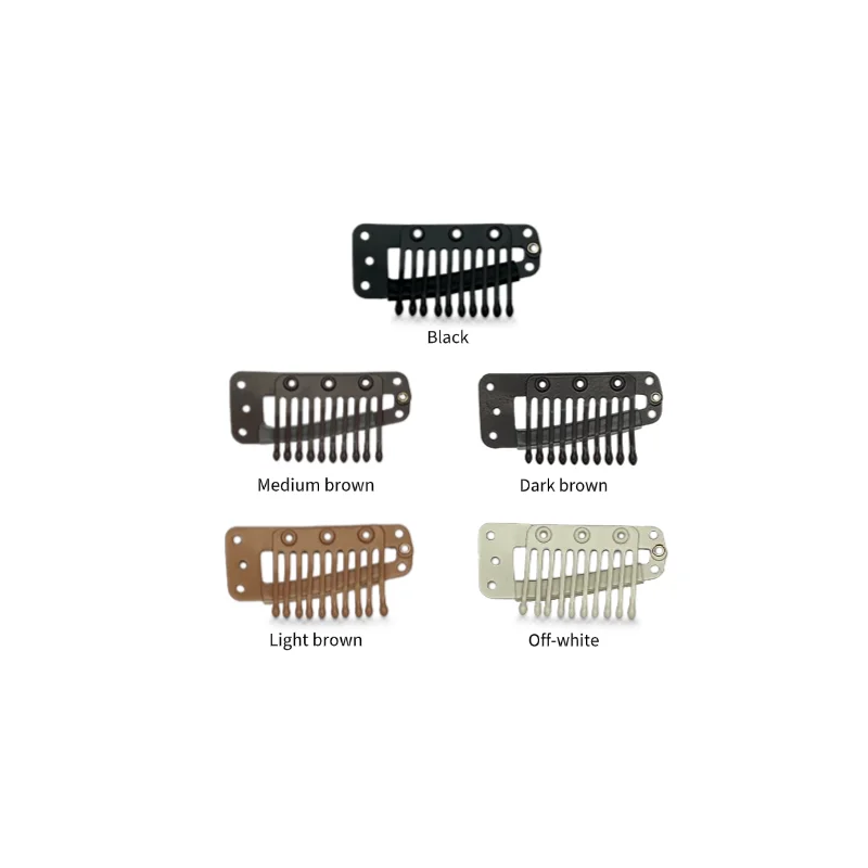 50pcs/Pack Fake Hair Clip with Rubber for Hair Extension DIY Clip Hair Extension 10 Teeth Wig Fabric Black White S Brown