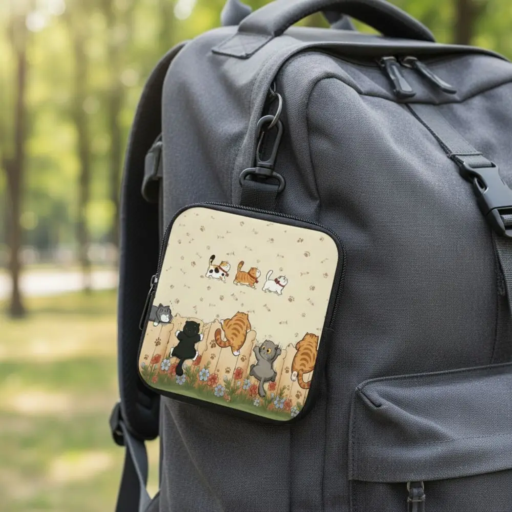 Durable Mini Cat Print Coin Purse Water-resistant PVC Zipper Storage Bag Portable Lightweight Wallet Friends Gift