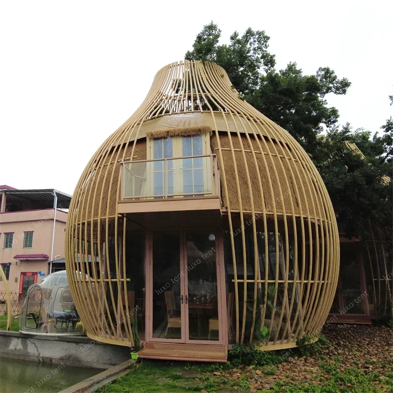 Hot sales Customized High-end Glamping Hotel Semi-permanent Loft Birdcage Prefabricated Housing Tent