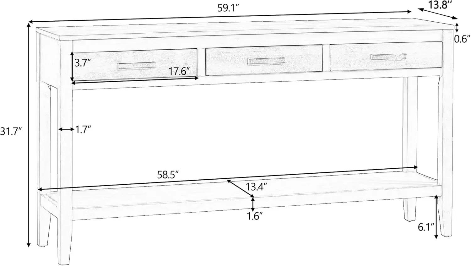 Wood Console Table 59-Inch Extra Long Entryway Table Sofa Table with Drawers & Open Storage Shelf f