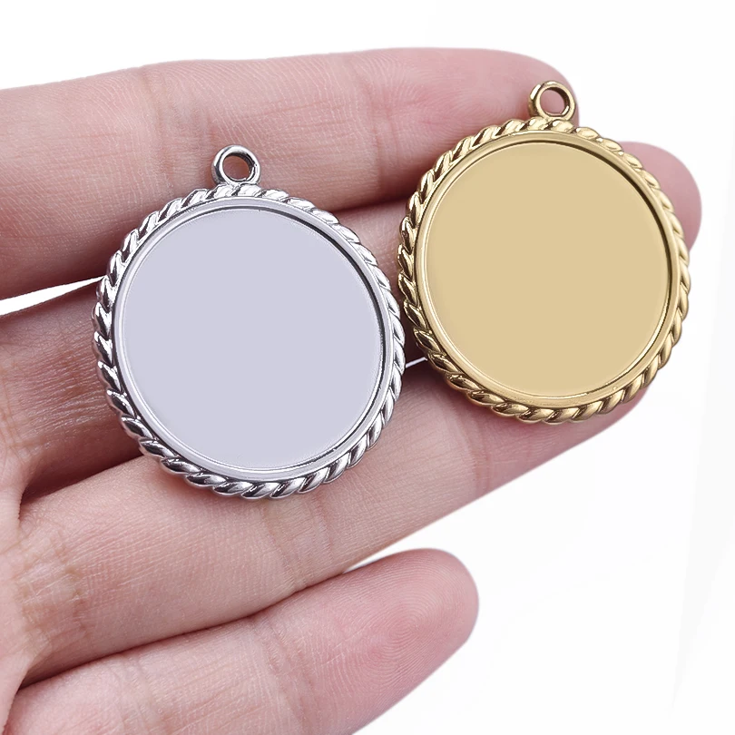 2pcs 2024 Popular Round Charm Stainless Steel Pendant Diy Jewelry Handmade Women Men\'s Party Versatile Necklace Accessories Gift