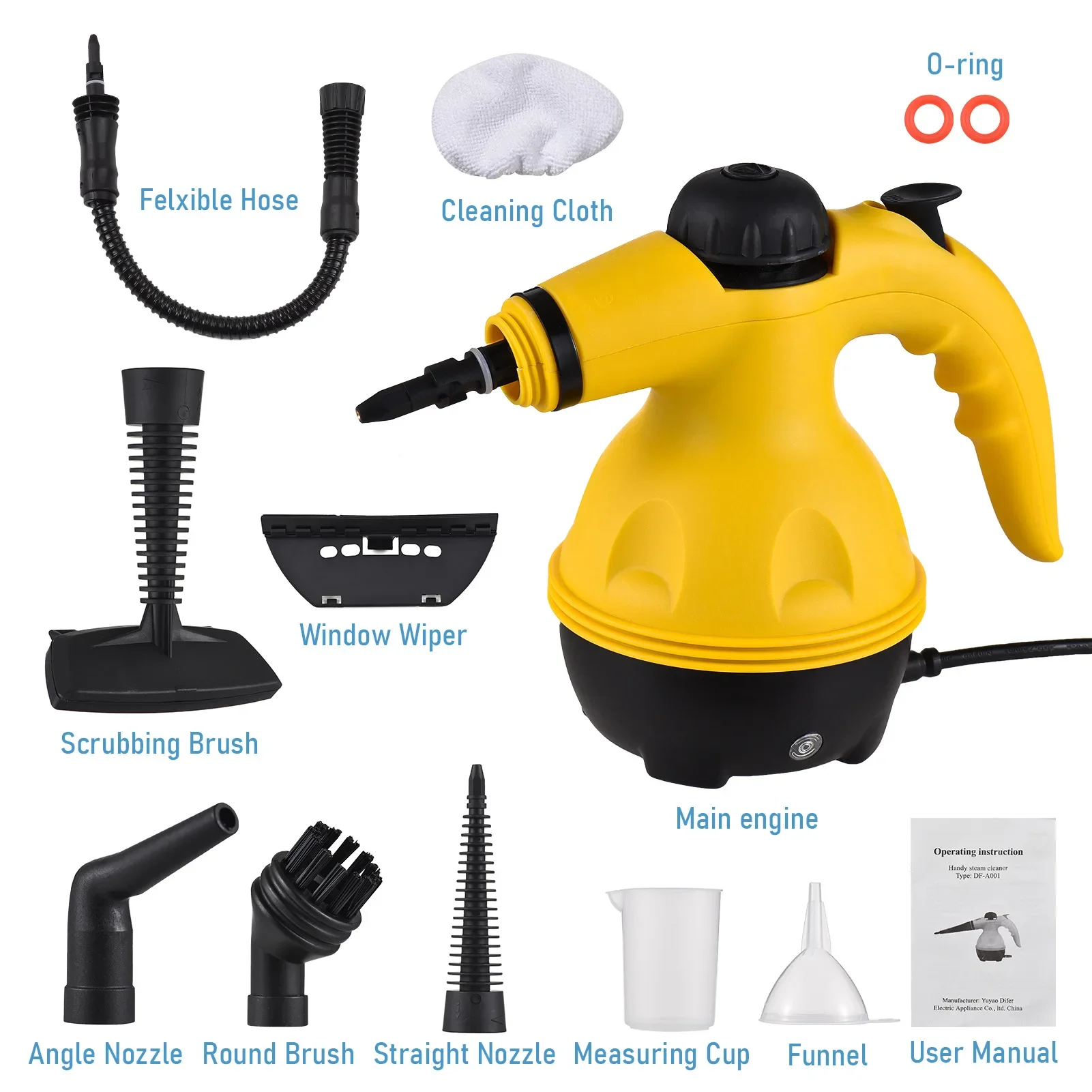 1500W Handheld Steam Cleaner Multifunctional High-Temperature Cleaning Machine with Yellow Switch Single Gear Household Kitchen