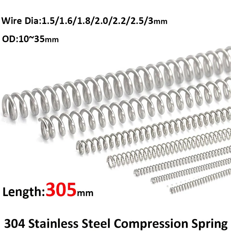 

305mm Compression Spring Long Pressure 304 Stainless Steel Springs Y-shaped Wire Dia 1.5/1.6/1.8/2.0/2.2/2.5/3mm OD 10mm~35mm