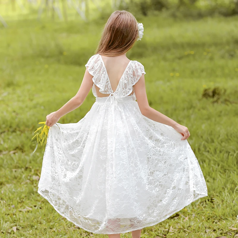 

LZH 2024 Flower Girl Dresses For Weddings Elegant Lace Princess Dress Kids Clothes Girl Evening Birthday Party Dresses 4-10 Year