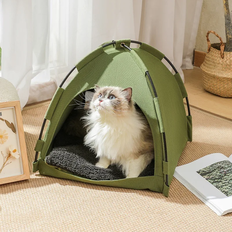 Pet Nest Tent Breathable Foldable Cat Outdoor Tent Solid Color Cat Nest Comfortable Portable Semi-enclosed All-season Cat House