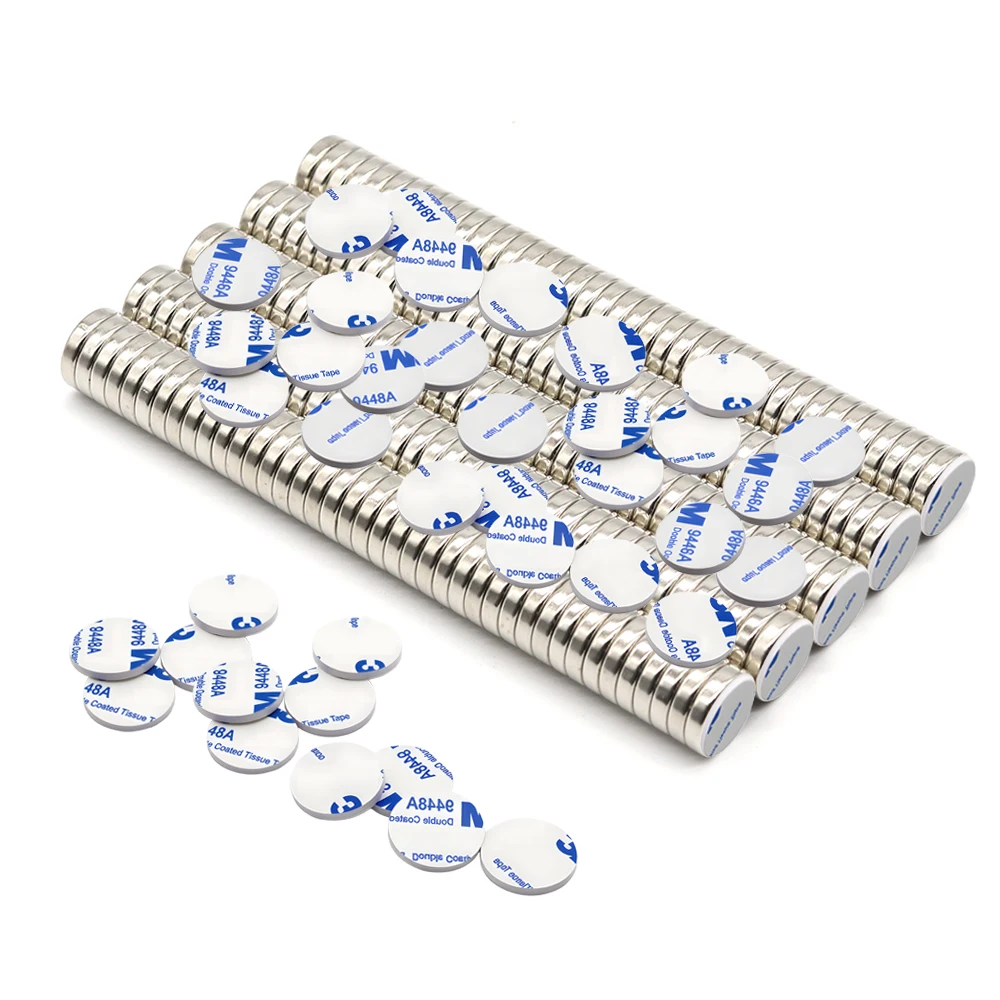 12x3mm High Density Magnetic Alloy Neodymium Magnet Round Disc With Double Sided Tape DIY Craft Home Storage Office