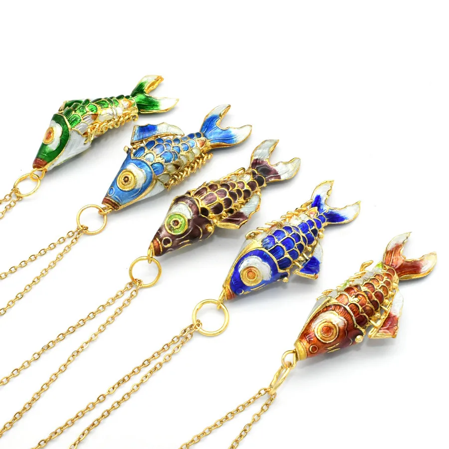 1pc Many Color To Choose Movelable Chinese Cloisonne Blue Green Purple Color Enamel Carp Fish Pendant Necklace