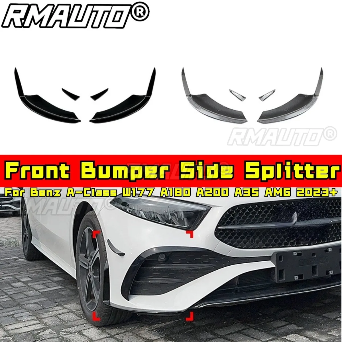 

Боковой разветвитель переднего бампера, тюнинговая часть для Benz A-Class W177 A180 A200 A35 2023+, разветвители переднего бампера, диффузор, комплект кузова