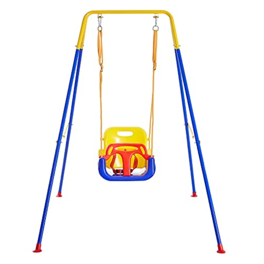 

Toddler Swing with Foldable Metal Stand for Toddlers Aged 1~10 Years 3-in-1 Baby Swing Set with 4 Sandbags for Backyard/Indoor/