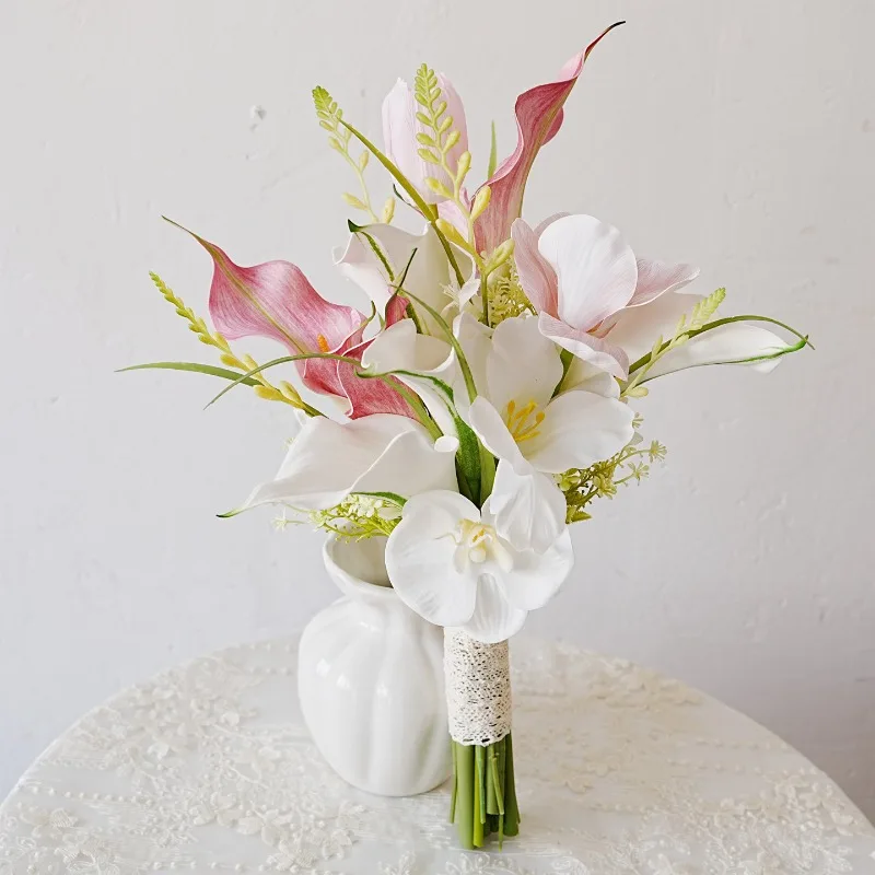 Korean pink and white calla lily wedding bouquet bride certificate wedding photo graduation season photo decoration simulation b