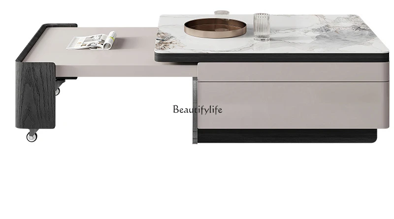

Light luxury rock panel TV cabinet Modern simple small apartment telescopic TV cabinet coffee table combination