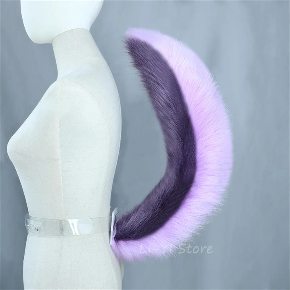 2Pcs/set Purple Furry Cosplay Wolf Foxes Cat Ear Headgear Tail Lolita Gothic Party Hand-made Animal Ear Plush Hair Band Tail Set