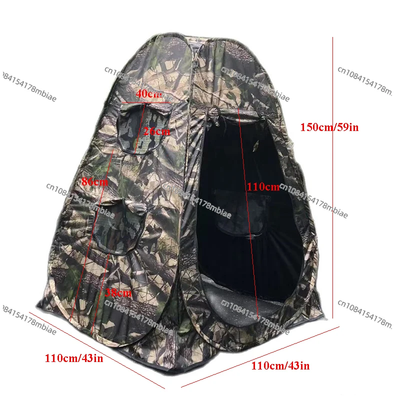 Single Person Pop Up Outdoor Photography Tent 3Sides 6Windows 360 Degree Watching Bird Portable Privacy Camouflage Black Caoted