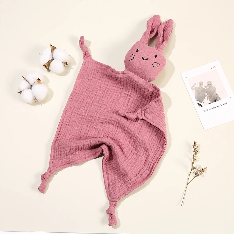 Baby Cartoon Rabbit Cotton Muslin Comforter 30*30CM Cute Newborn Baby Sleeping Dolls Blankets Infant Squale Burp Clothes Bibs