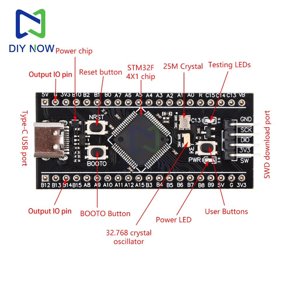 STM32F103C8T6 ARM STM32 Minimum System Development Board STM32F411CEU6 ST-LINK V2 Download Programmer STM32F401RCT6 Type-C USB