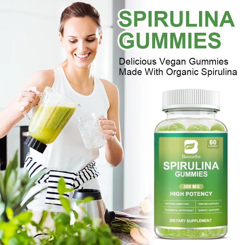 Beworths Spirulina Gummies Powerful Antioxidants Anti-inflammatory Immune Health for Adults and Kids Healthy Food