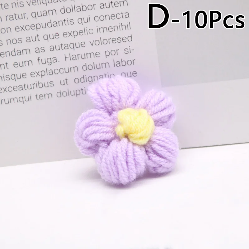 10Pcs Hand Knitting Flower Head Petals DIY Hair Clip Jewelry Accessories Yarn Crochet Woven Artificial Flowers Home Decor