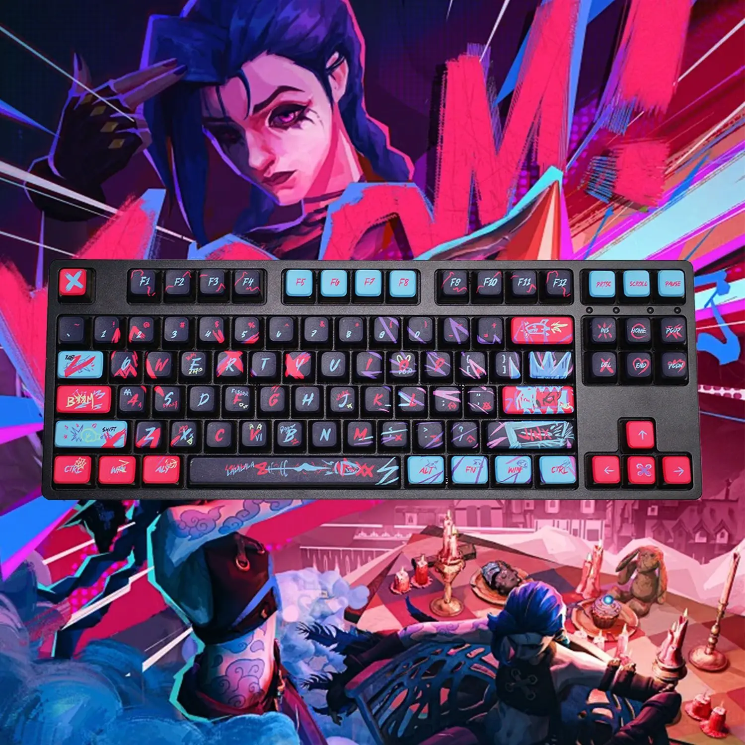 

Колпачки для клавиш с тематикой аниме Jinx Pbt/PC, полупрозрачный профиль ядерной вишни, колпачки для игровых клавиш на заказ для механической клавиатуры, подарки с героями мультфильмов