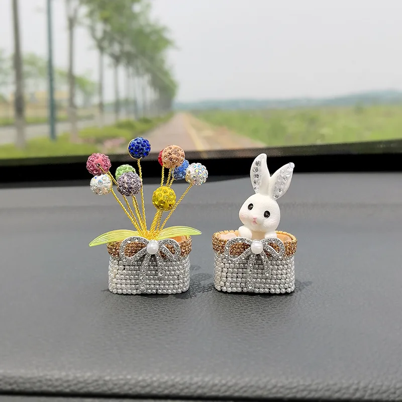 Cute Diamond Stars Car Dashboard Accessories Fun Rabbit Decor Interior Ornaments Fairy Garden Home Car Gifts