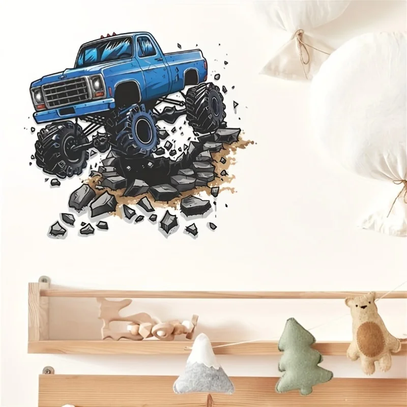 2D flat design, a unique and cool off-road vehicle wall sticker for study and living room decoration, self-adhesive, suitable fo