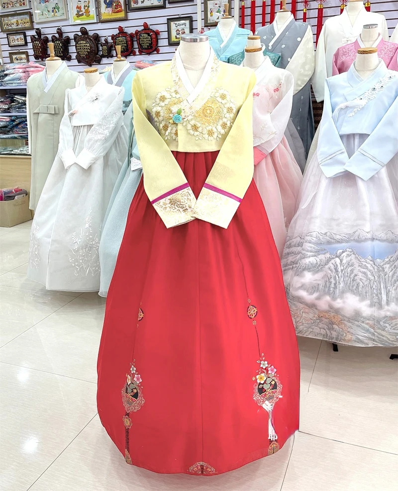 

Hanbok Hand-embroidered Flowers Traditional National Costume Stage Performance Spot Bride Wedding Welcome Costume Hanbok