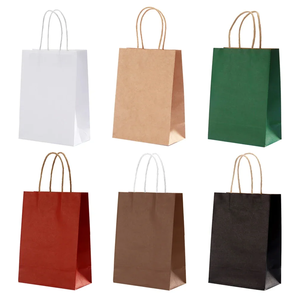 10 pcs Kraft Bag Paper Gift Bags Reusable Grocery Shopping Bags for Packaging Craft Gifts Wedding Business Retail Party Bags