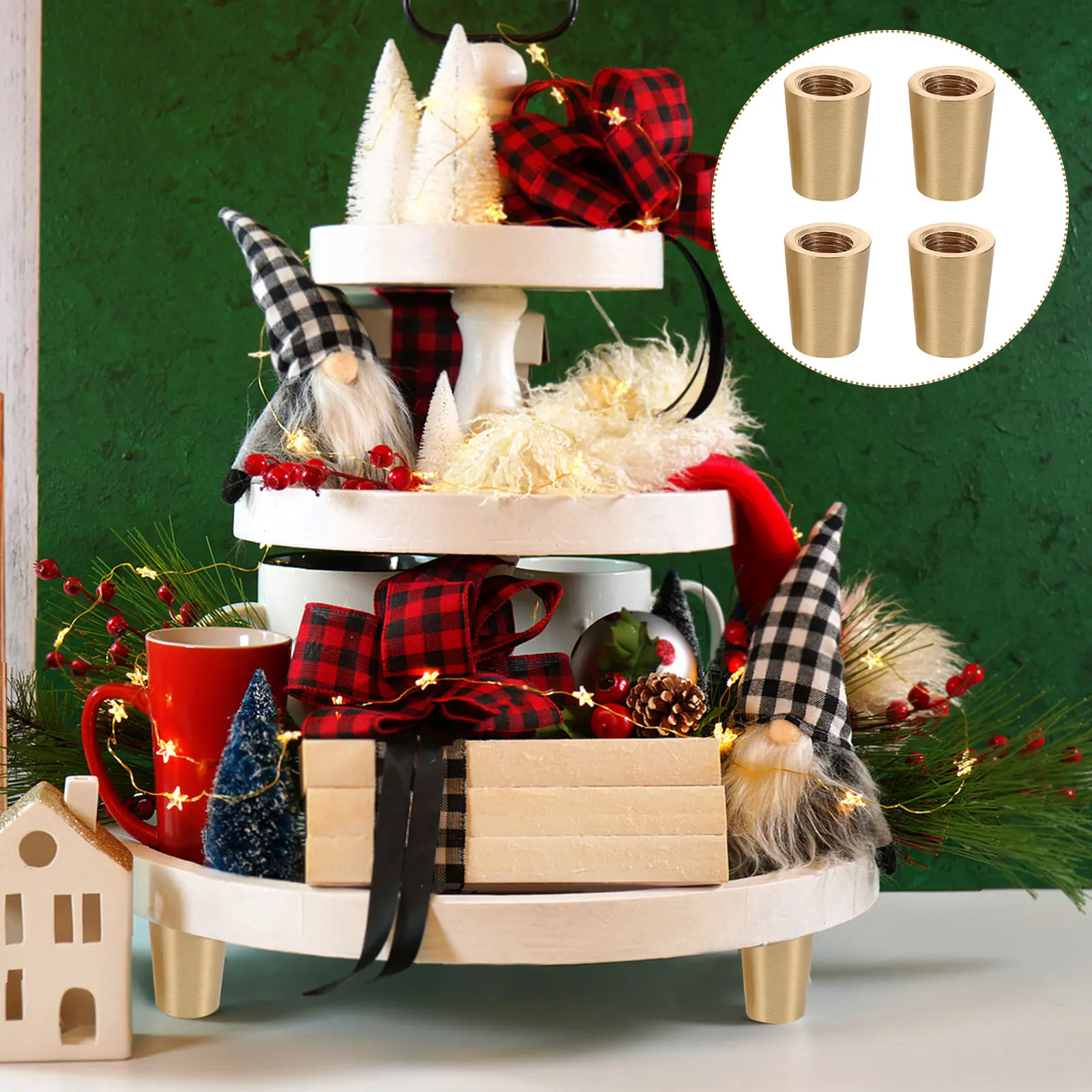 

4 pc Wooden Base Crafts with Brass Feet for Decorative Tray Stand Furniture Supports Protective Metal Accessories