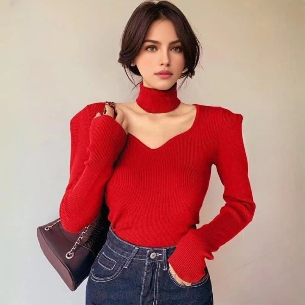 YuooMuoo Chic Moda Top in maglia 2024 Nuovo Y2K Sciarpa al collo e pullover a maniche lunghe Maglioni Set a due pezzi Streetwear Lady Top