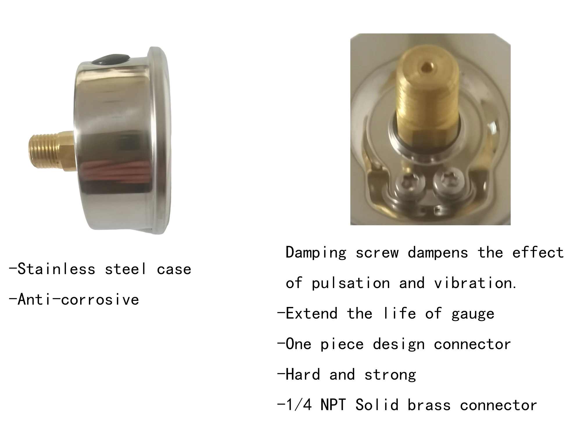 Glycerine Filled Pressure Gauge 2.5 Inch Dia 1/4 NPT Back Mount 30,60,100 Psi & Bar